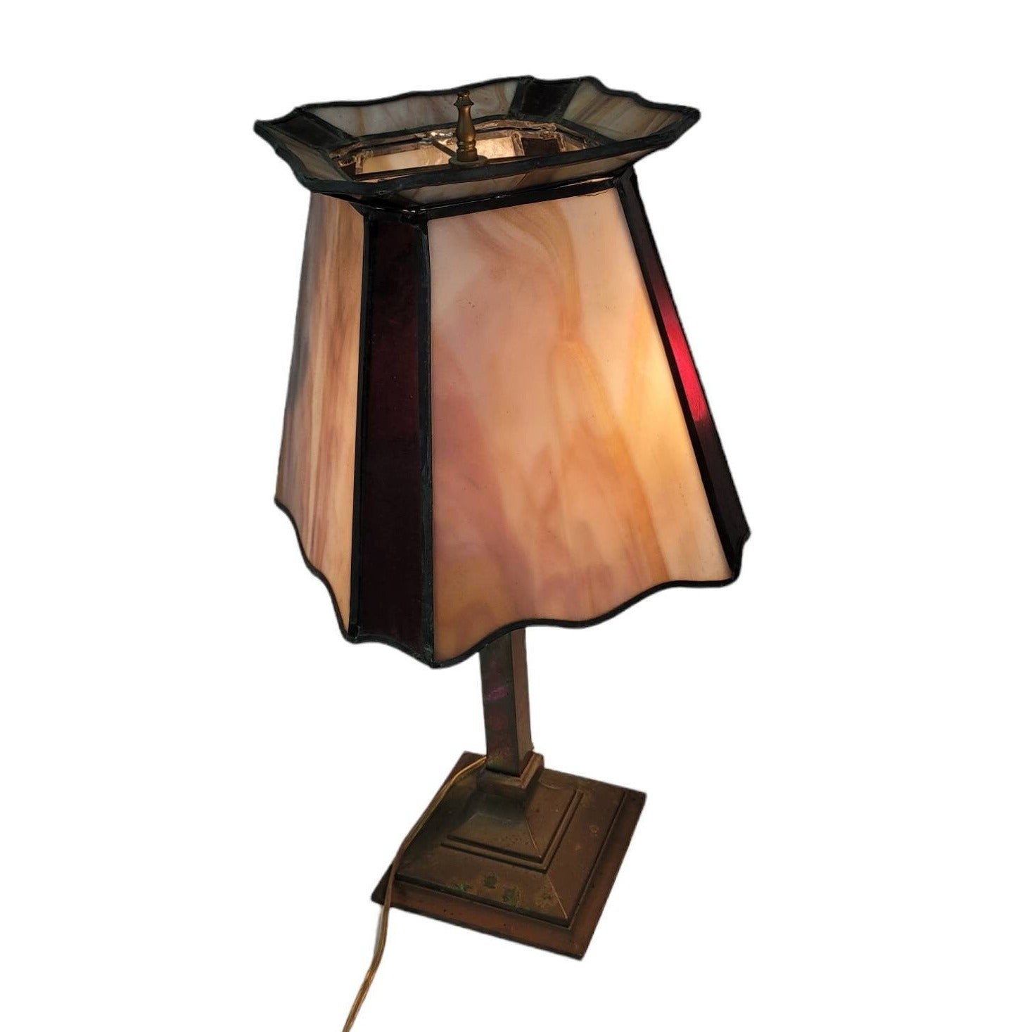 leaded stained glass lamp vintage lamp office light glass shade
