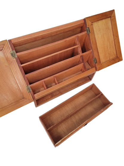 wooden small counter top storage box with cutlery drawer