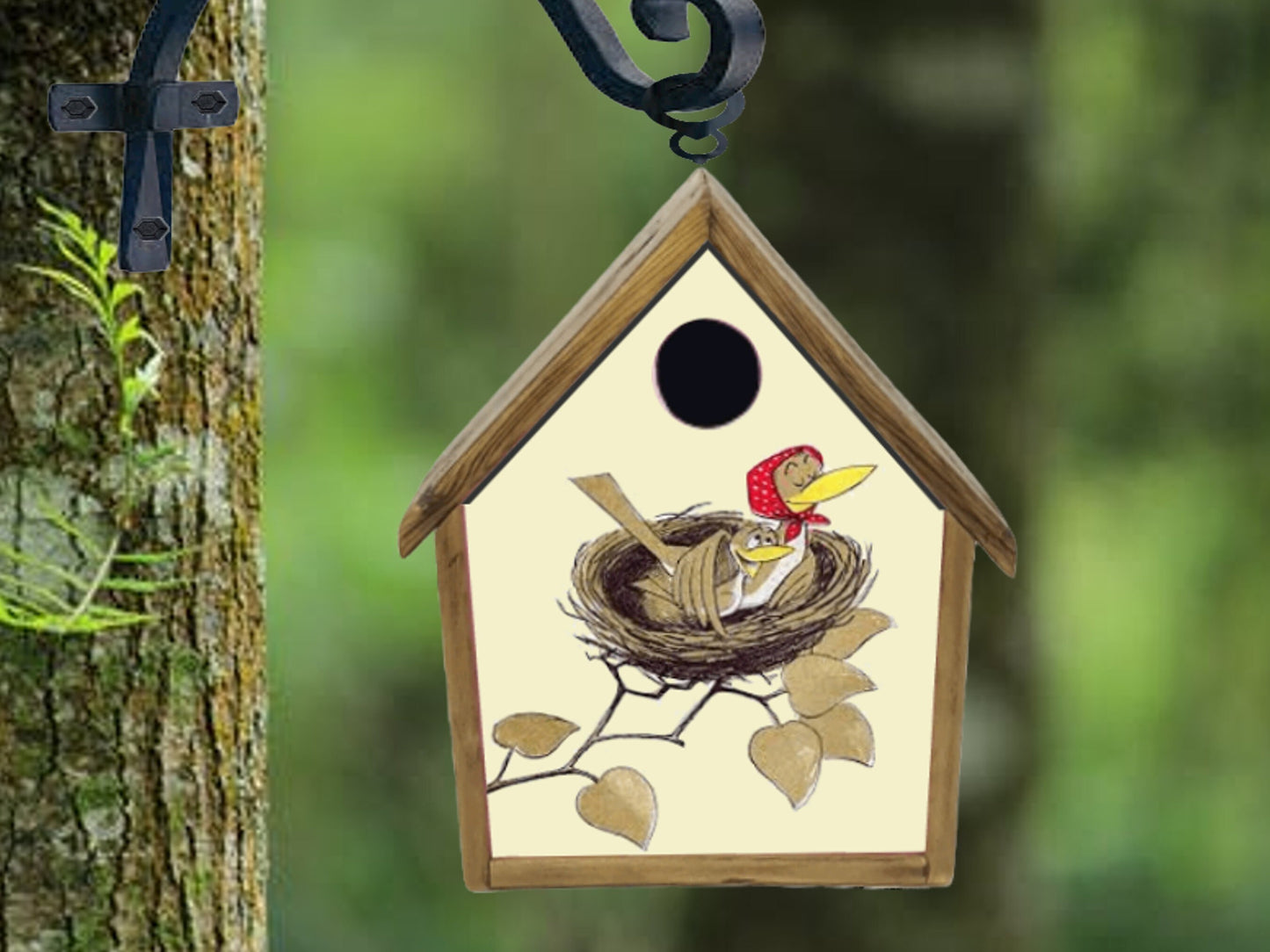 rustic birdhouse bird house handmade custom design folk art cat