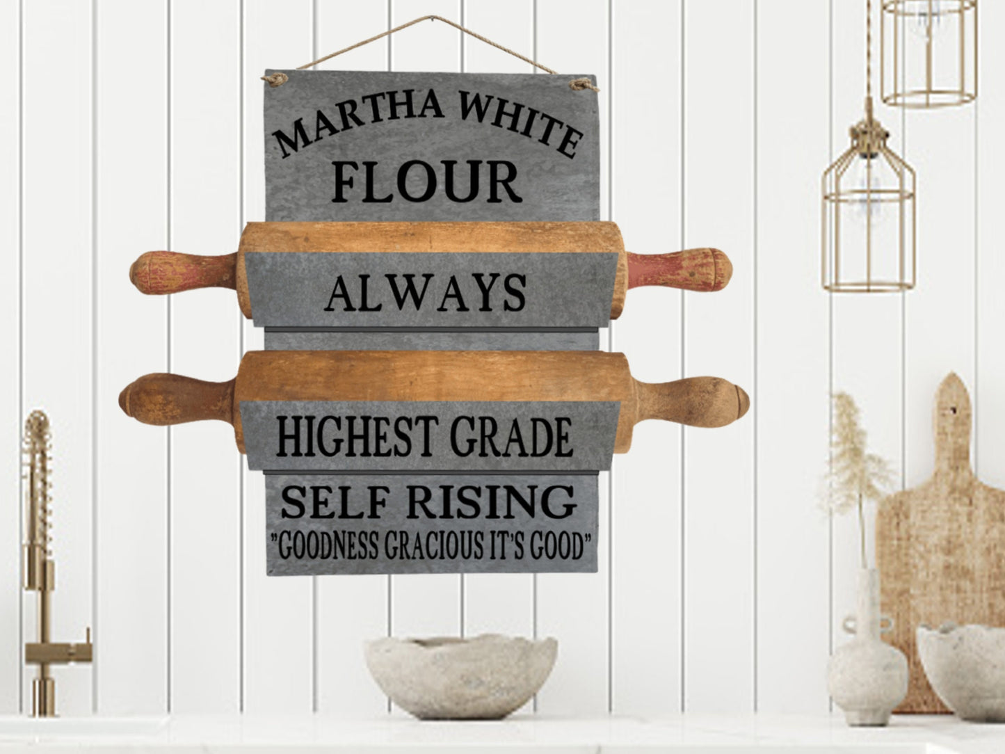 rolling pin holder martha white rustic farm kitchen decor bakers gift