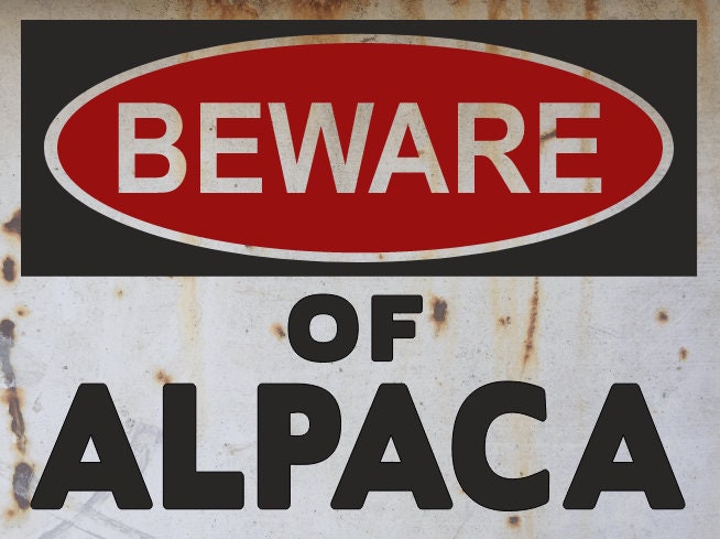 beware of alpaca warning sign farm sign