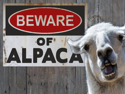 beware of alpaca warning sign farm sign