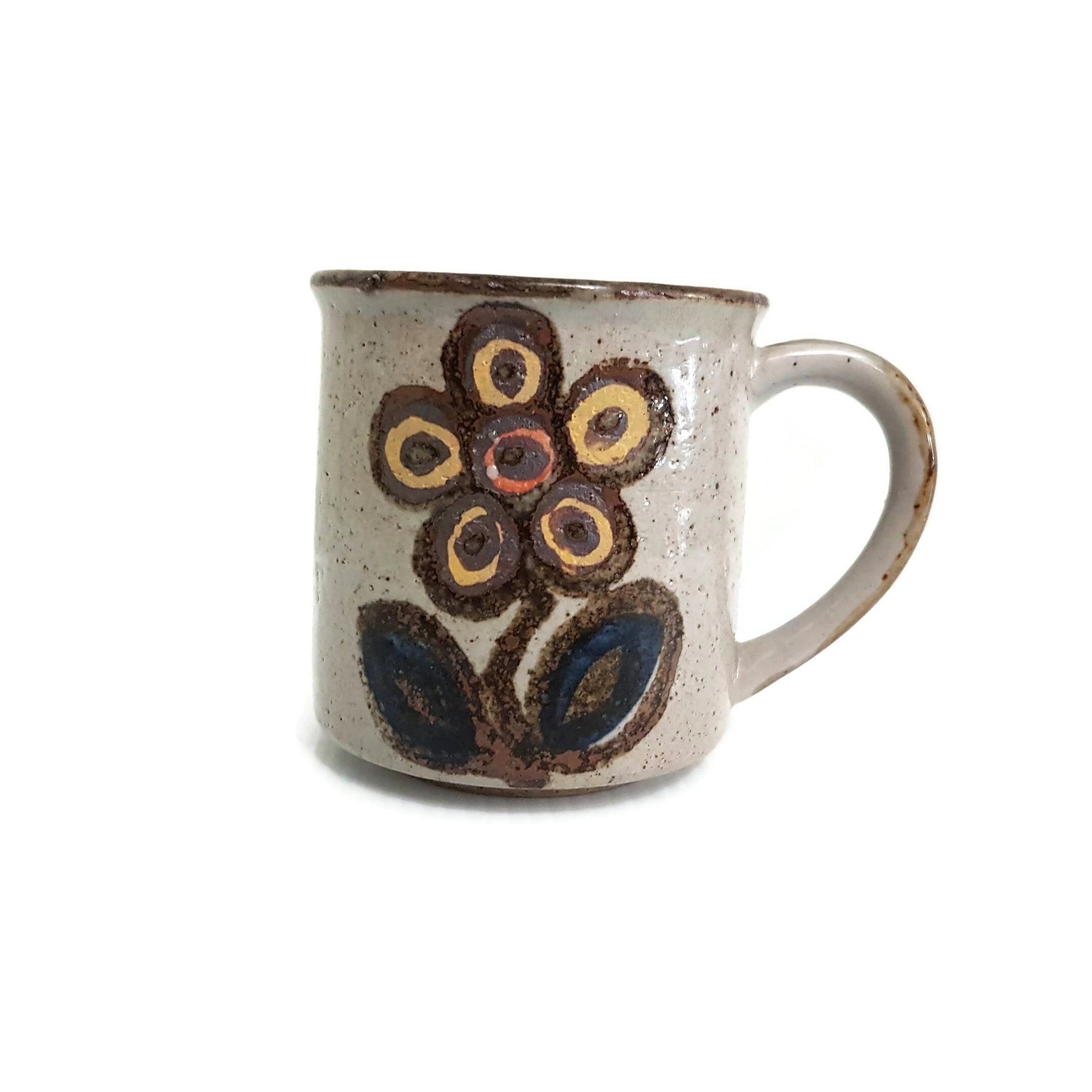 pottery coffee cup hand painted floral design mcm