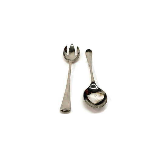 silver plated salad spoon and fork set with box