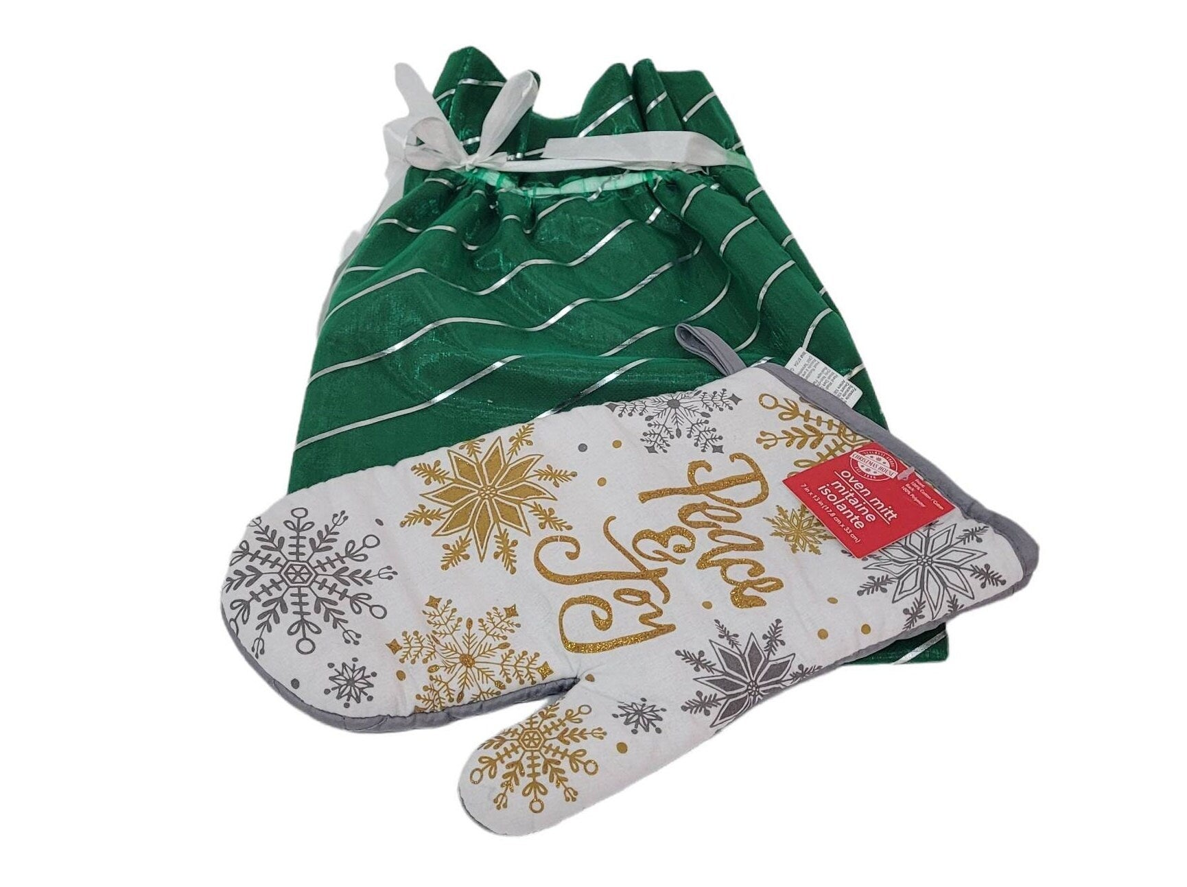 holiday gift oven mitt "peace and joy" with gift bag kitchen accessories