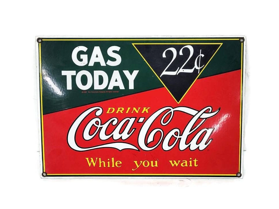 enameled coca-cola gas sign