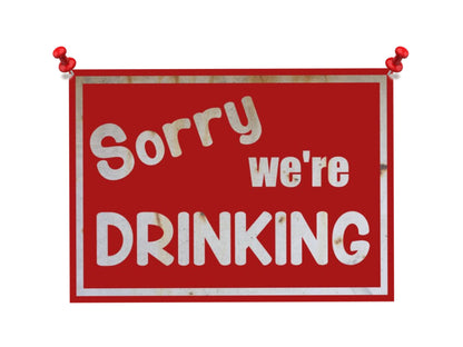 sorry we're drinking bar sign dorm room wall decor
