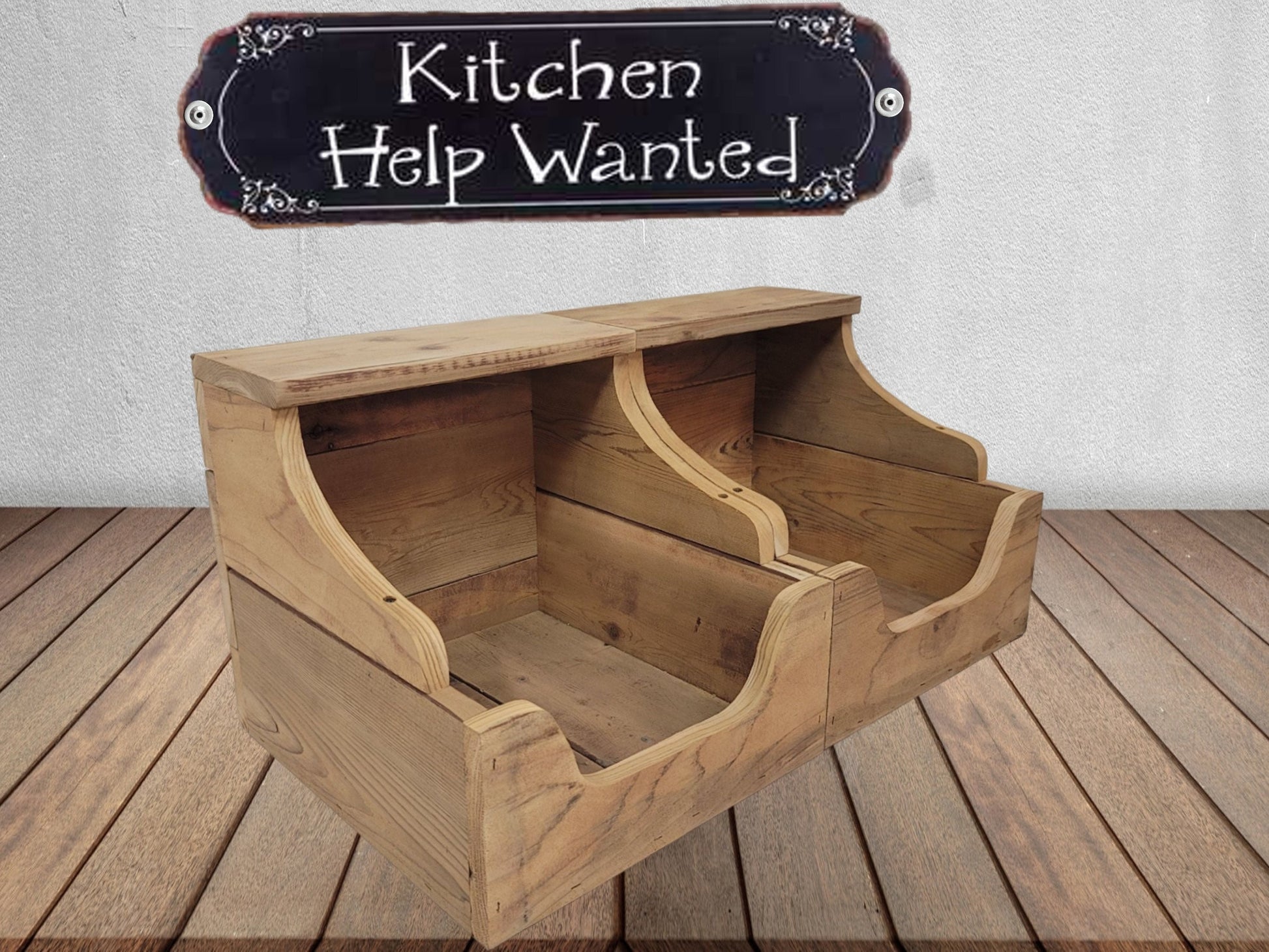 rustic kitchen storage bins for potatos and onions