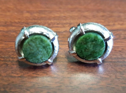 mens dress cuff links silver and jade