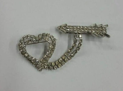 rhinestone heart and arrow cupid brooch