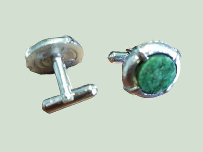 mens dress cuff links silver and jade