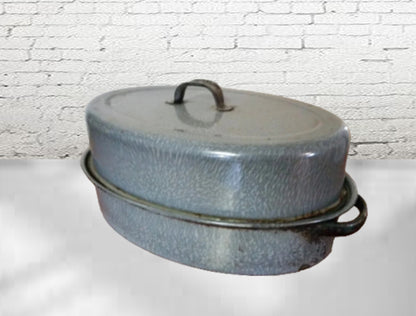 antique graniteware chicken roasting pan enamelware pot