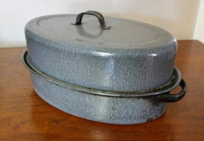 antique graniteware chicken roasting pan enamelware pot