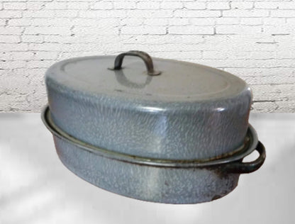 antique graniteware chicken roasting pan enamelware pot