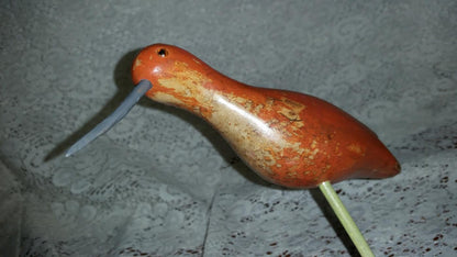 decoy bird wood carving hunting shore bird rustic orange shabby chic orange