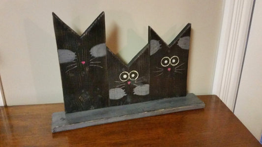 folk art cats see no evil speak no evil hear no evil wall art wall hanging cottage art rustic