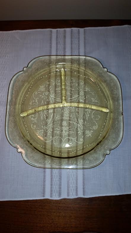 plate green depression glass serving platter