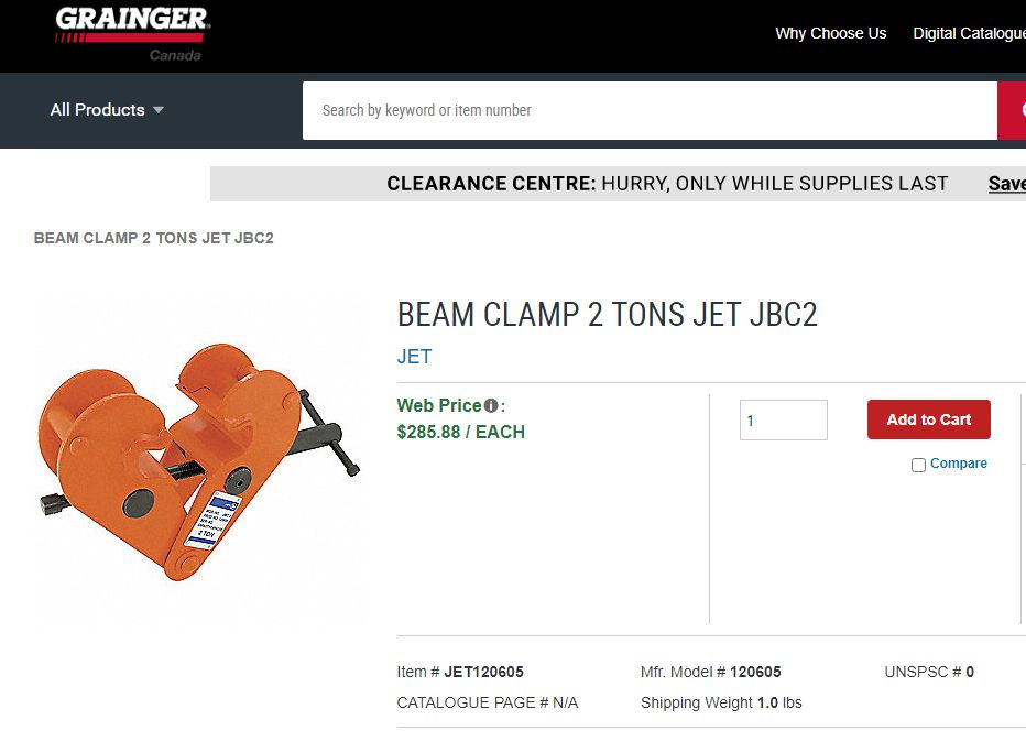 Large Beam Clamp Industrial Hanger Jet Brand