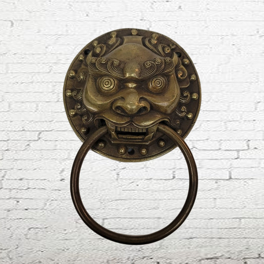Antique Oriental Brass Door Knocker Gargoyle Face