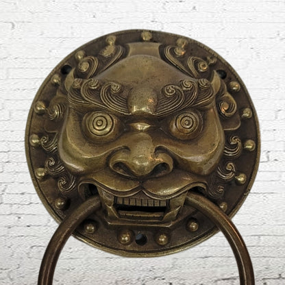 Antique Oriental Brass Door Knocker Gargoyle Face