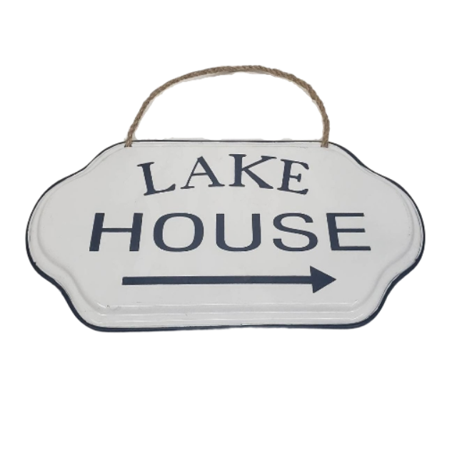 Metal Lake House Sign With Rope Hanger Cottage Decor Sign