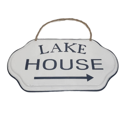 Metal Lake House Sign With Rope Hanger Cottage Decor Sign