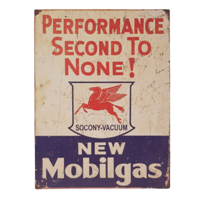 Performance Second To None New Mobilgas Metal Sign Socony-Vacuum