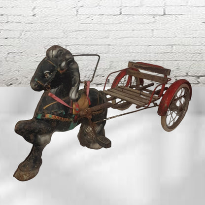 Mobo Tin Toy Horse and Cart Pedal Car Antique Tin Toy