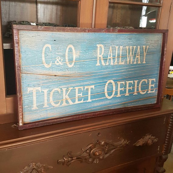 railway sign, c&o railway, ticket sign, wood sign, railroad decor, man cave, vintage sign, train decor, wall sign, rustic decor, railway decor, model trains, hand painted
