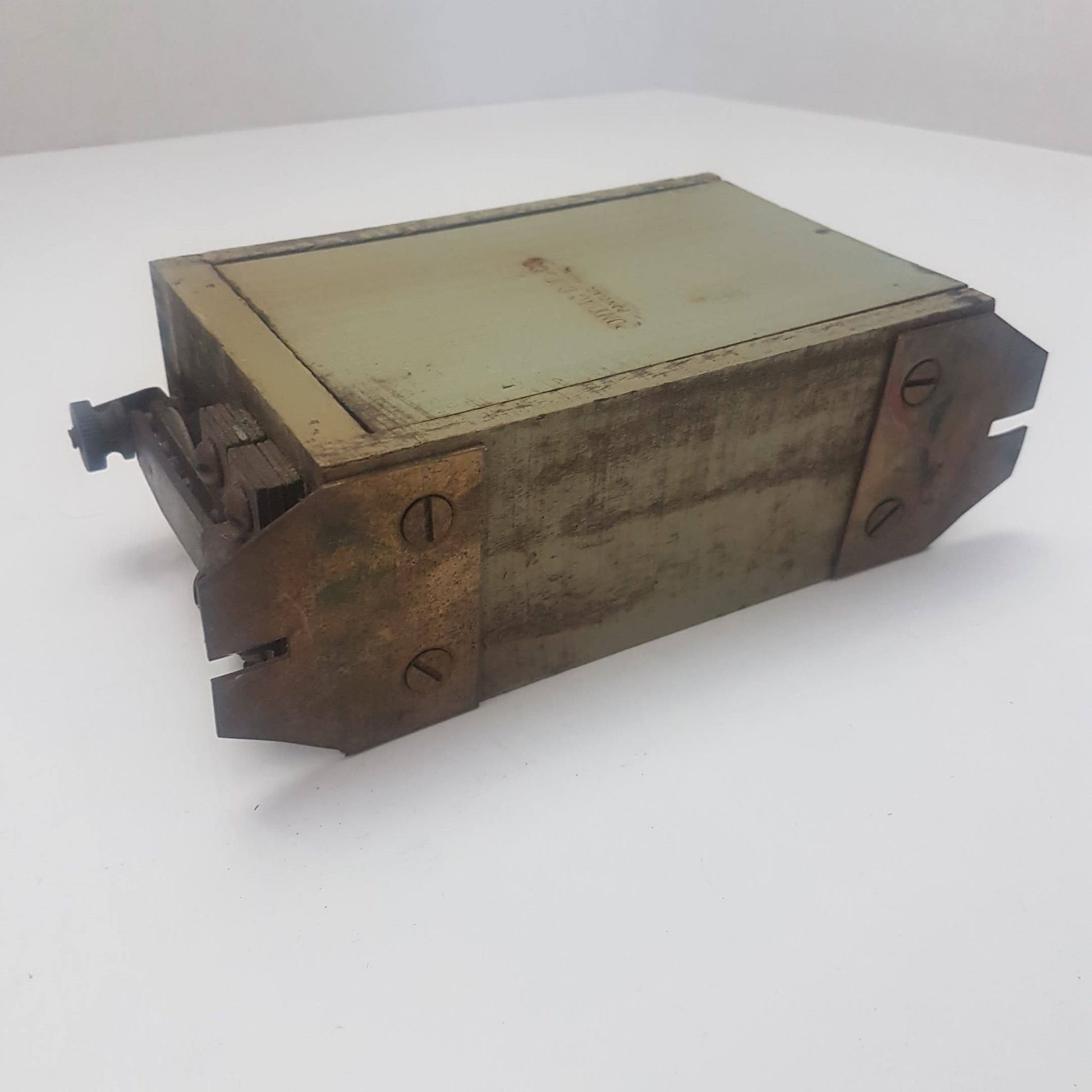 Antique Pontiac wooden T coil with embossed Pontiac Coil Co., Michigan.