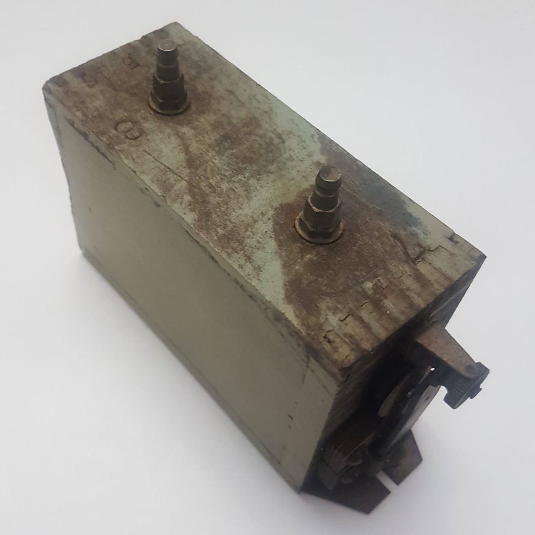 Antique Pontiac wooden T coil with embossed Pontiac Coil Co., Michigan.