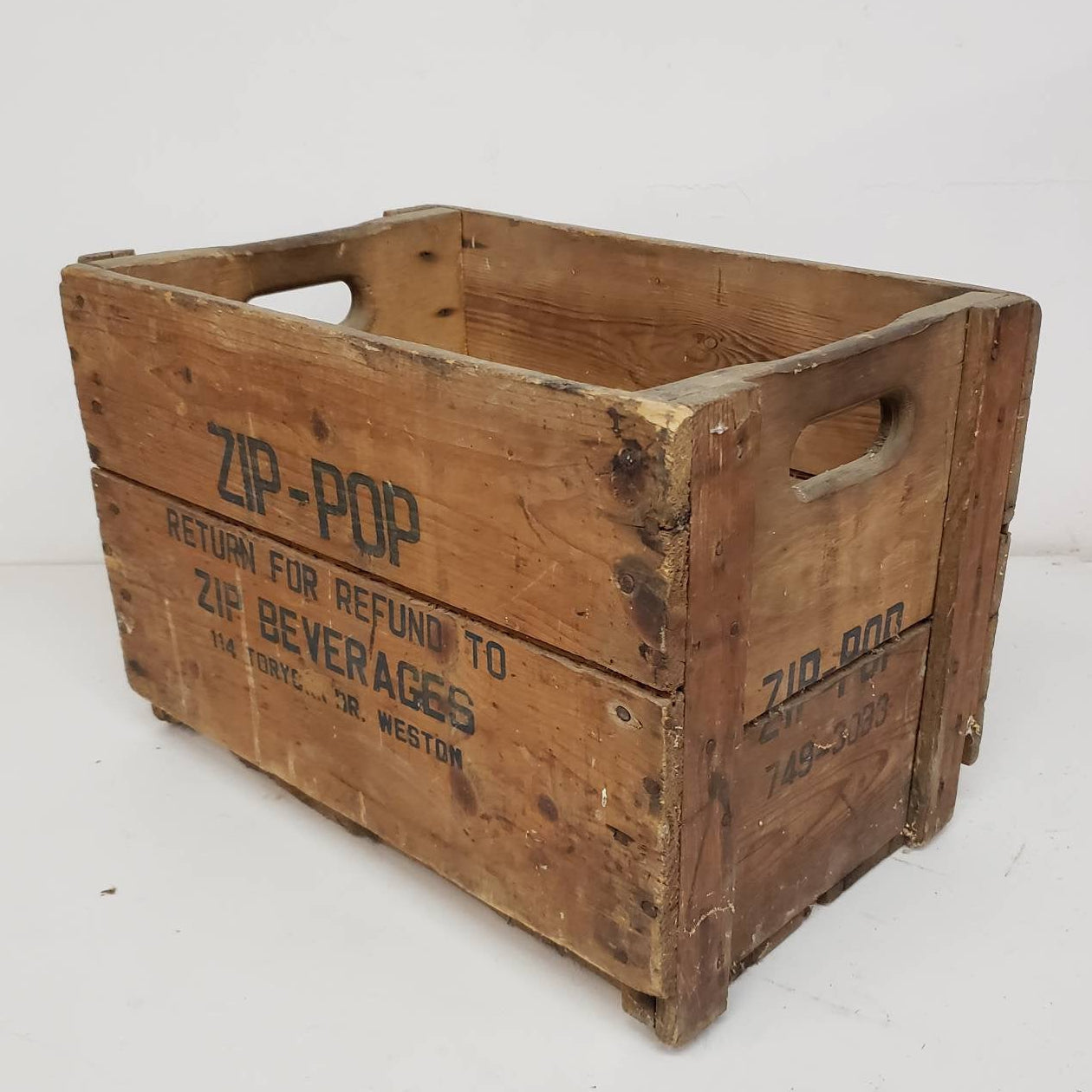 zip-pop crate vintage wooden soda delivery box