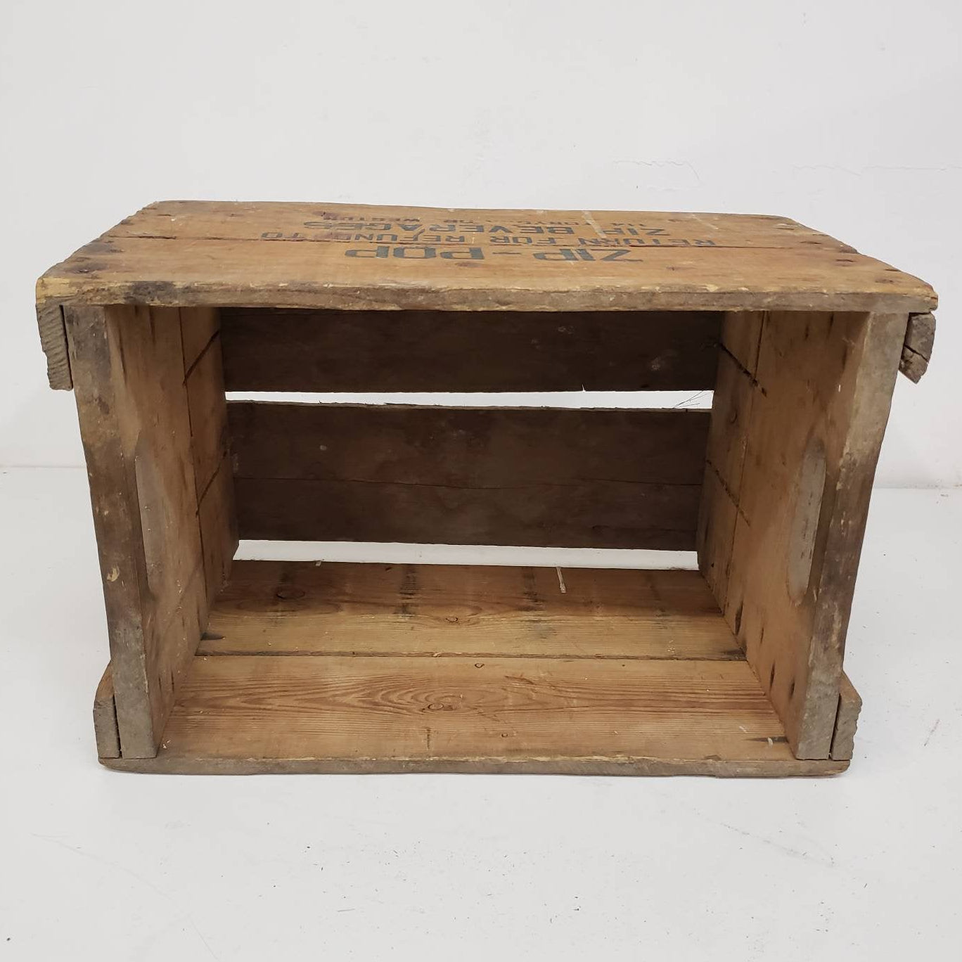 zip-pop crate vintage wooden soda delivery box