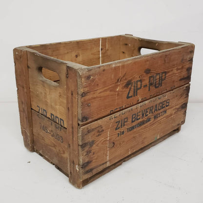 zip-pop crate vintage wooden soda delivery box
